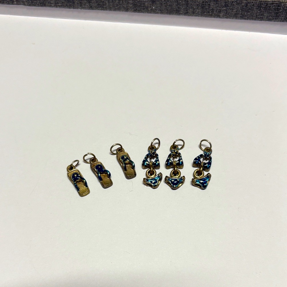 Gold and Blue flip flops and bikini Charm Set.